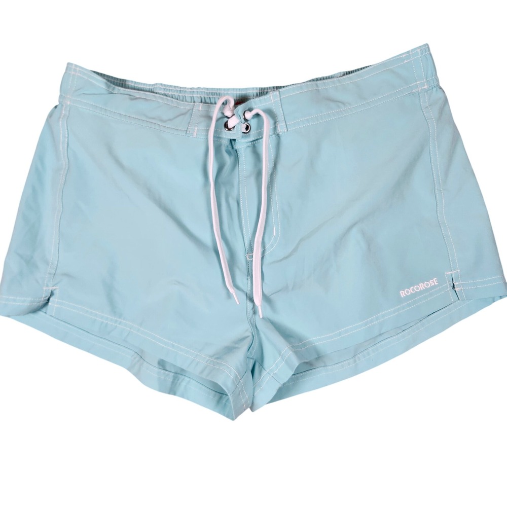 Rocorose Swim Trunks Light Blue Solid Polyester Spandex Beachwear XL - Picture 2 of 7